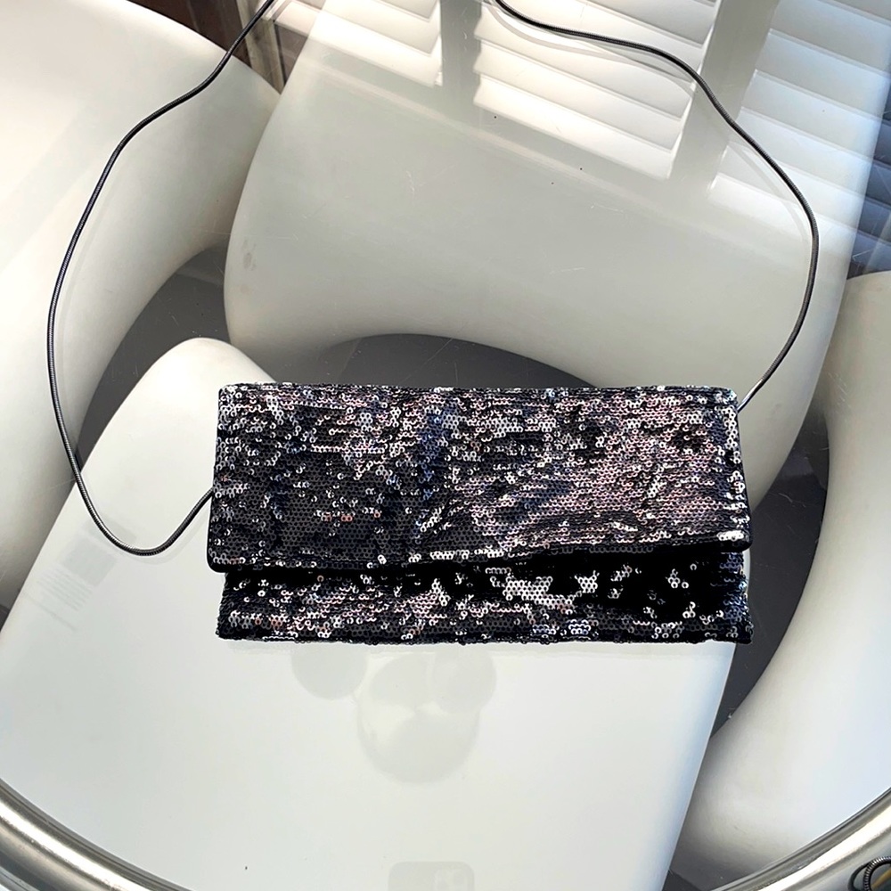 BCBG sequined evening clutch